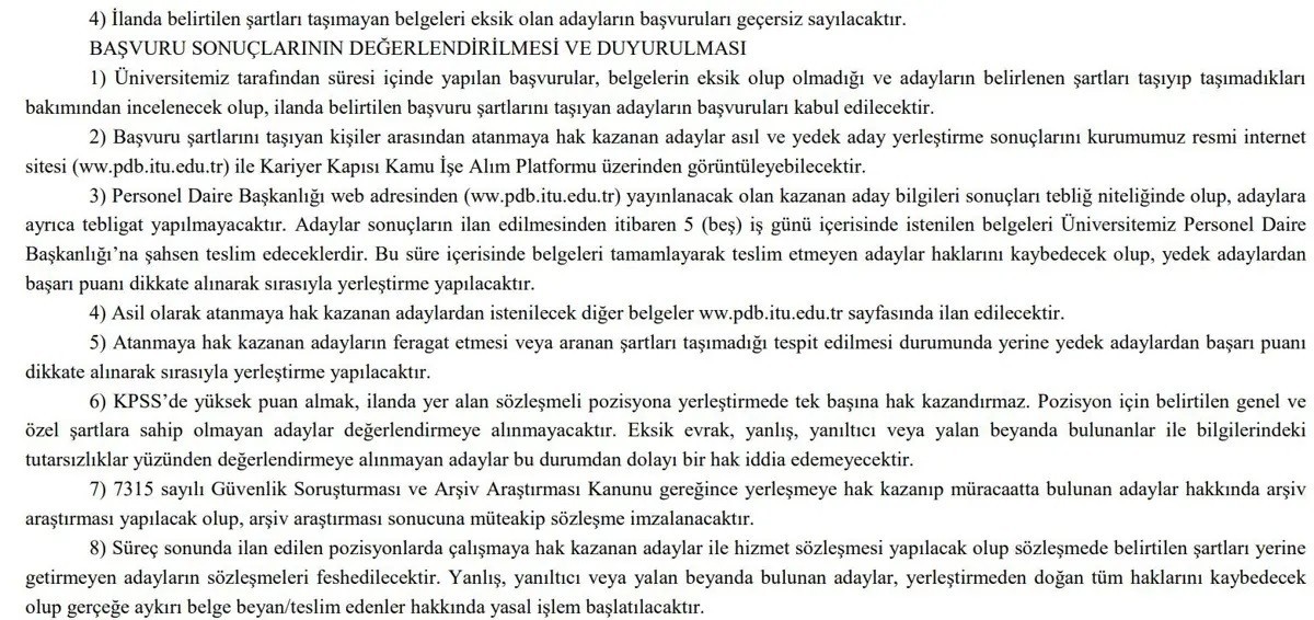 İstanbul Teknik Üniversitesi işe alım ilanı