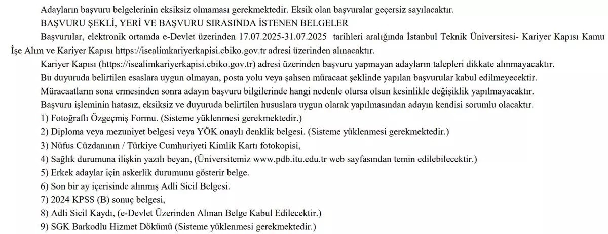 Personel alımı başvuru şartları